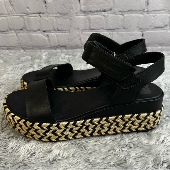 Sorel Women's Cameron Flatform Espadrille Black White Ankle Strap Sandals Size 8 - Picture 4 of 11